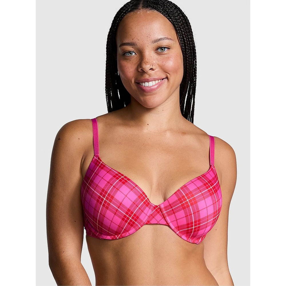 Victoria's Secret PINK Wear Everywhere Wireless Bra Pink Plaid 32B NWT 238683
